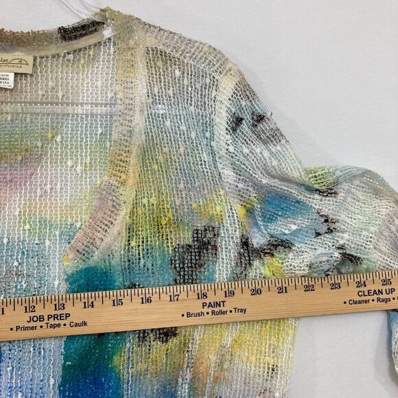 Impulse California Large Artsy Abstract Open 3/4 Light Knit Cardigan Coastal - Picture 7 of 9
